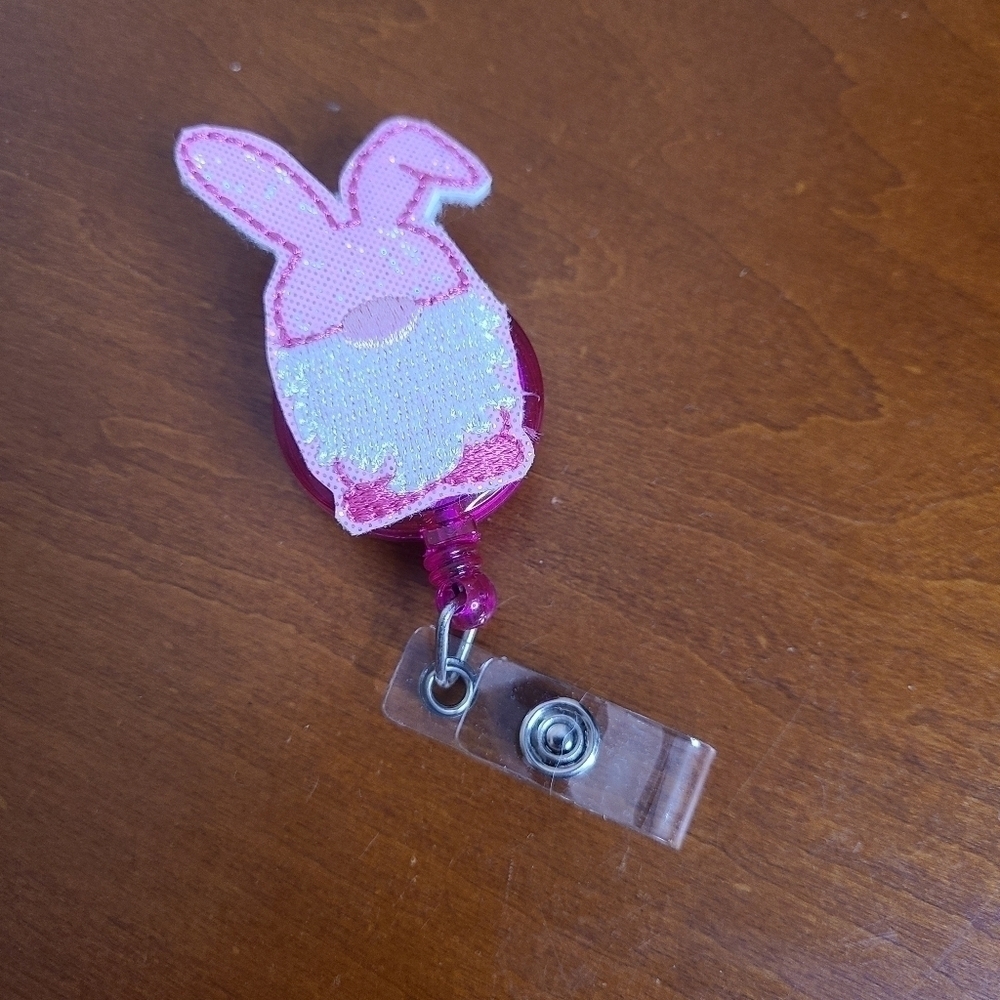 Easter Pink Gnome Retractable Badge Reel